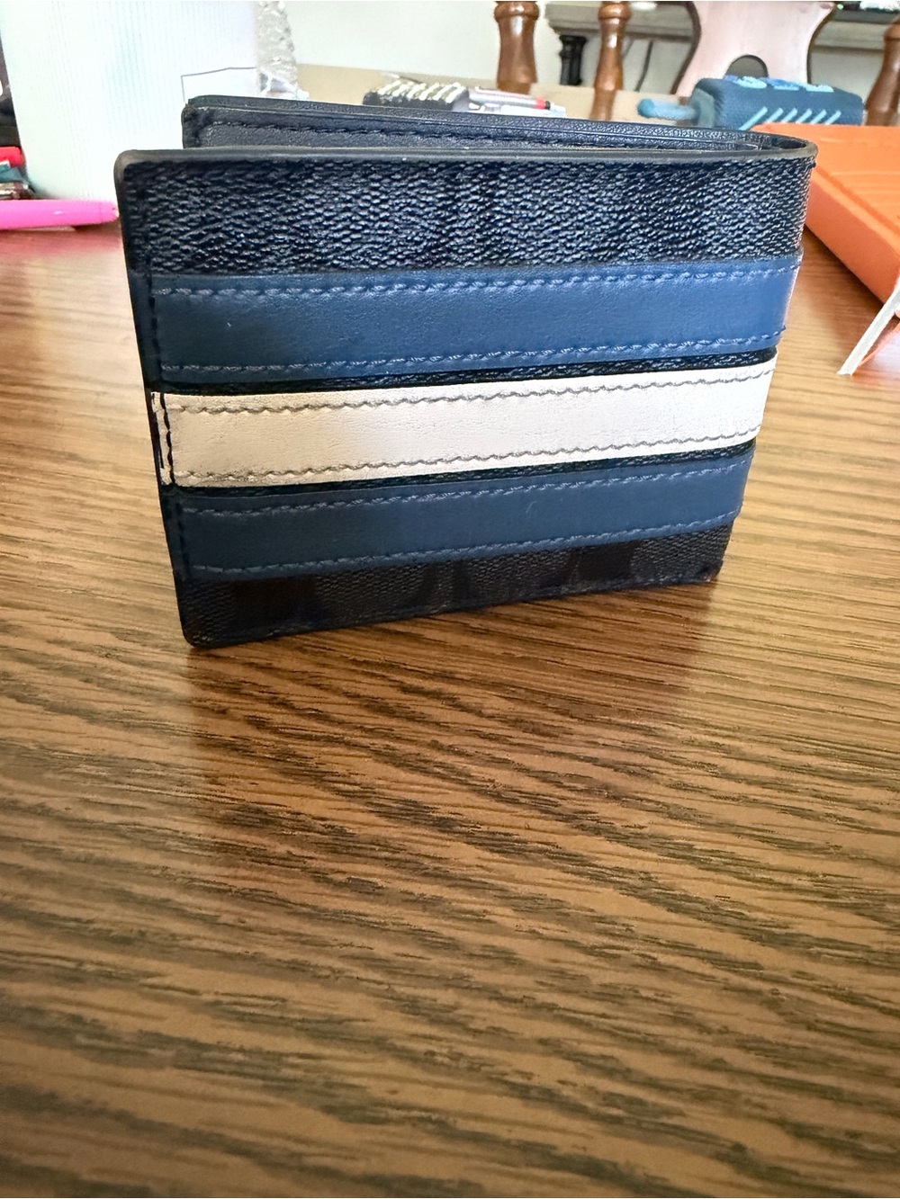 Coach Men’s Blue and White Stripe Card Wallet - Picture 4 of 6